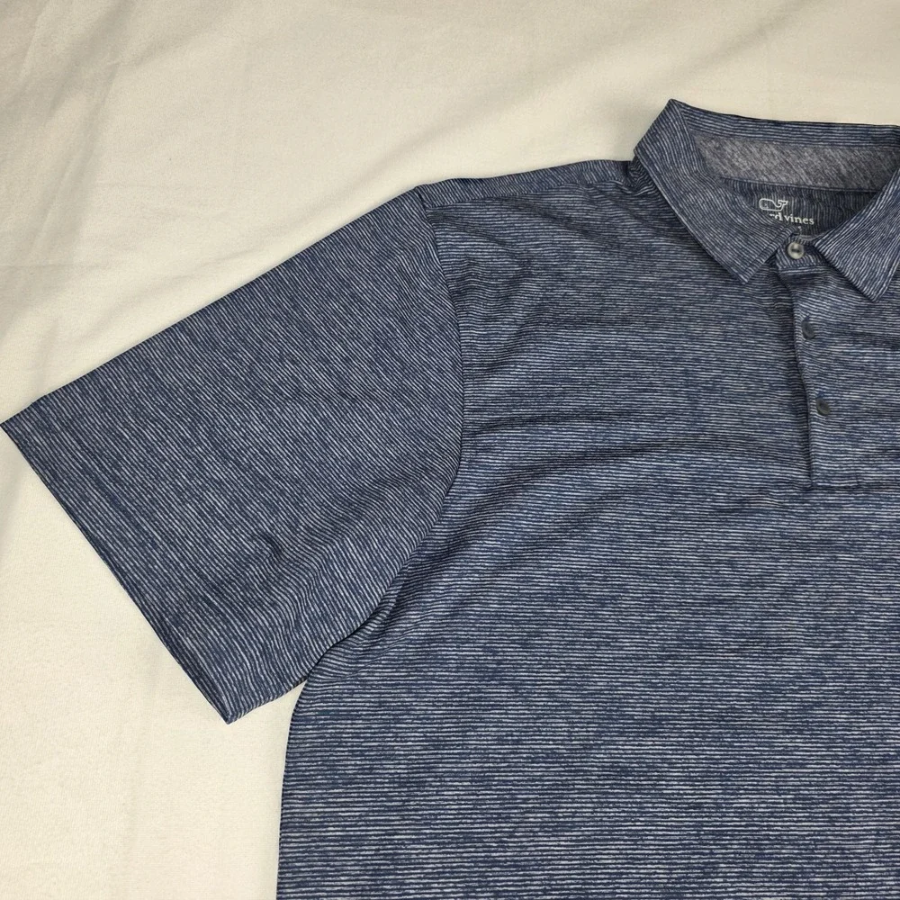 Vineyard Vines Performance Polo Shirt Blue Striped Whale Logo Men's Size L
